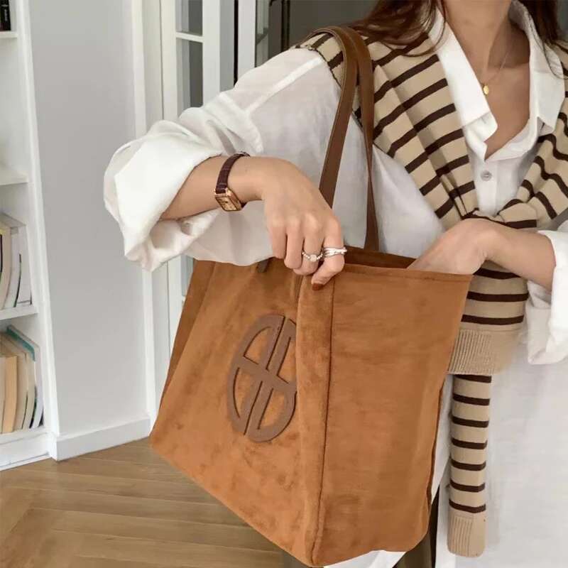 Faux Suede Tote Bags For Women Designer Handbags And Purses 2023 New In Fashion Large Capacity Simple Underarm Shoulder