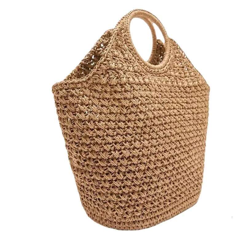 Round Handle Woven Bag Summer Raffia Straw Designer Handbags Handmade Large Travel Beach Bags For Woman Shopper Tote Clutch