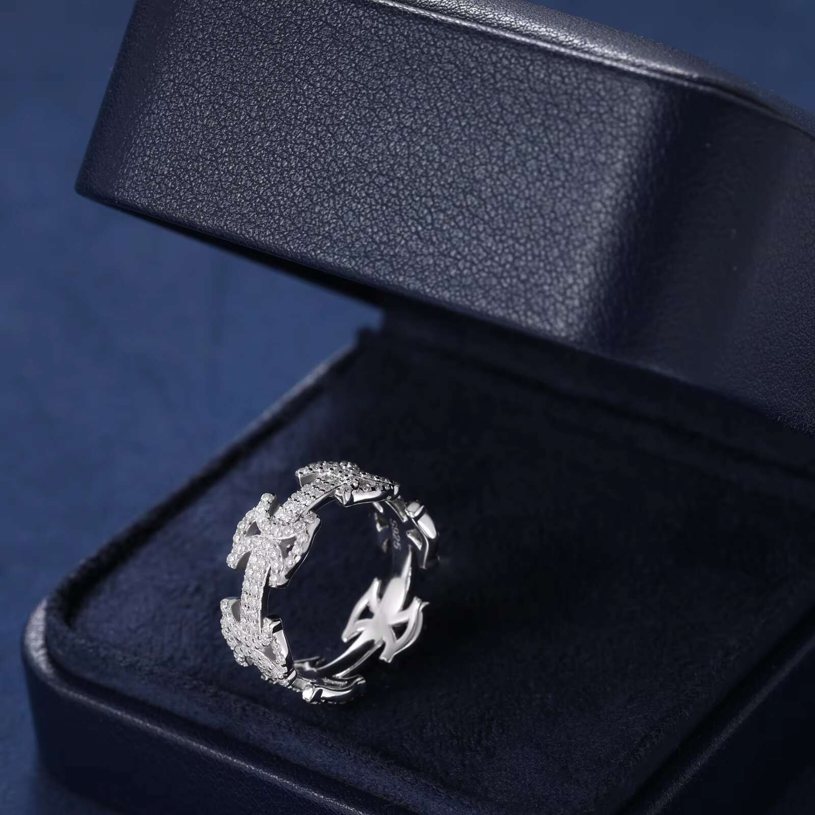 925 Sterling Silver Luxury Trendy Shiny Iced CZ Hollowed Ring Hip Hop Fashion Full Cubic Zircon Engagement Wedding Party Gift