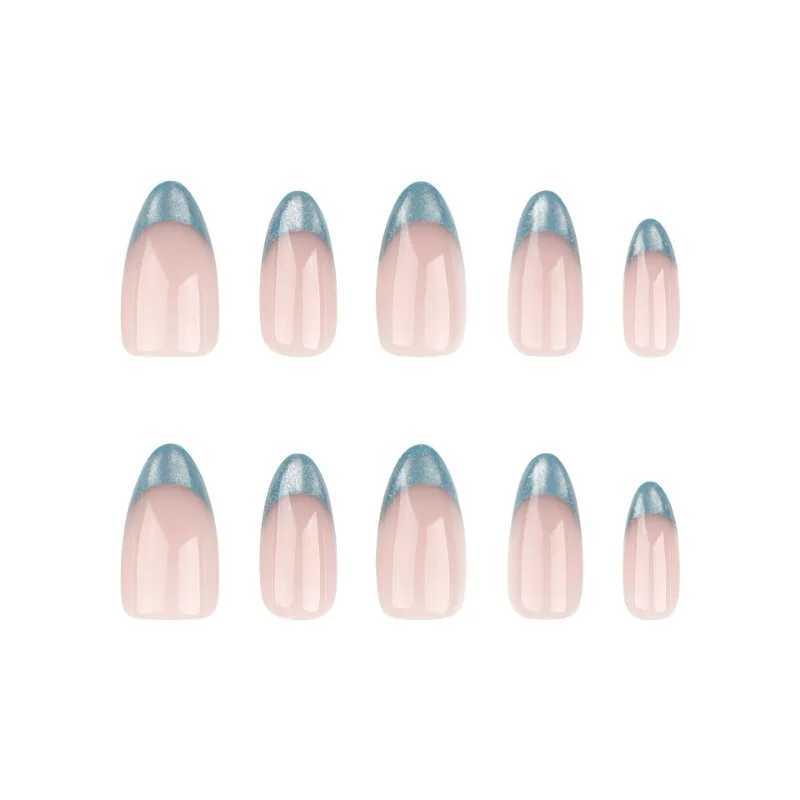 24 pieces/set of almond pressed on French nail tips green cat eye fake nails simple and elegant suitable for women and girls daily nail art W250410