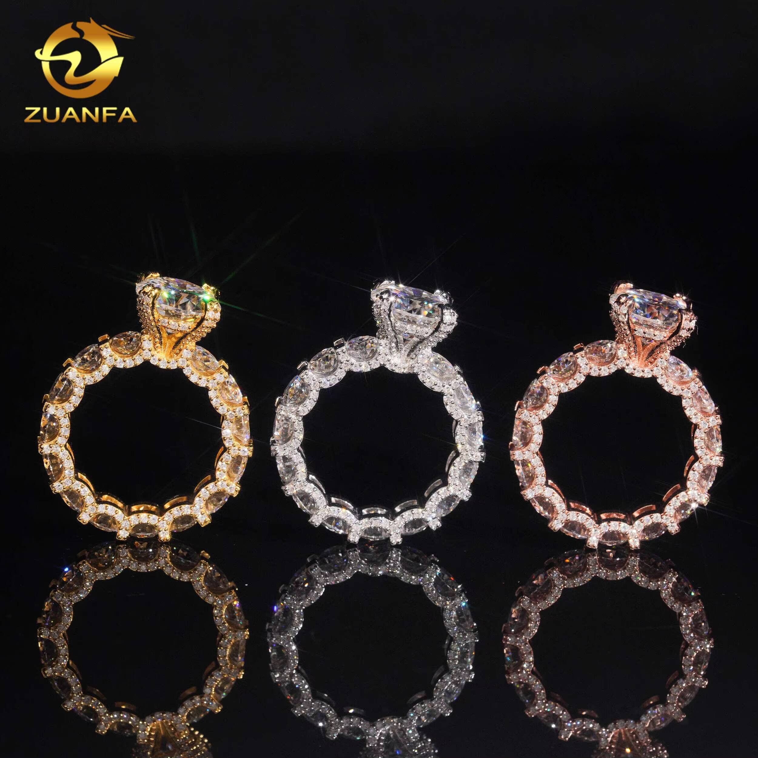 Fashion Hip Hop Jewelry 925 Silver 4Ct Round Cut Moissanite Diamond Ring Pass Diamond Tester Hip Hop Ring Iced Out Ring