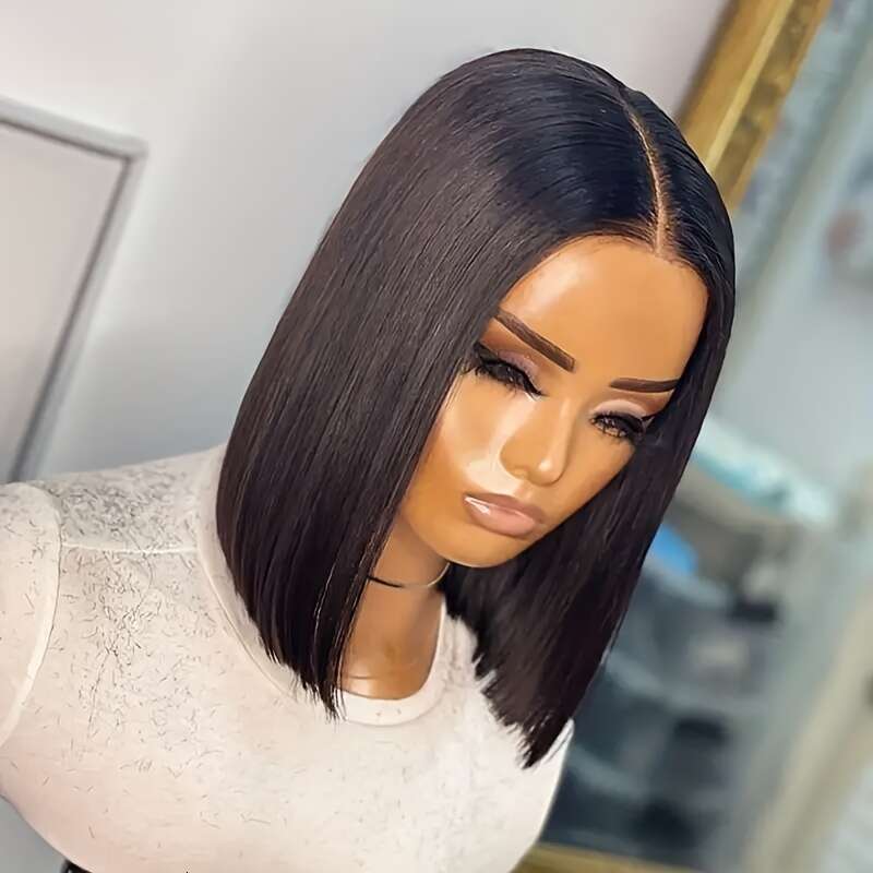 Chic Short Straight Bob With HD Transparent Lace Front - 13X4 Human Hair, Side Parted 200% Density Natural Look For Women, All Ethnicities, Hair Wig