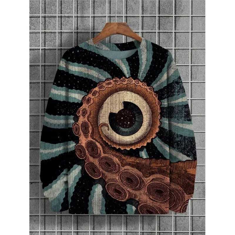 Fashion 3D Abstract Graphic Hoodie Printed T-shirt Autumn Sweatshirt Mens Pullover Oversized Round Neck Sweatshirt Street Mens Clothin Y251110