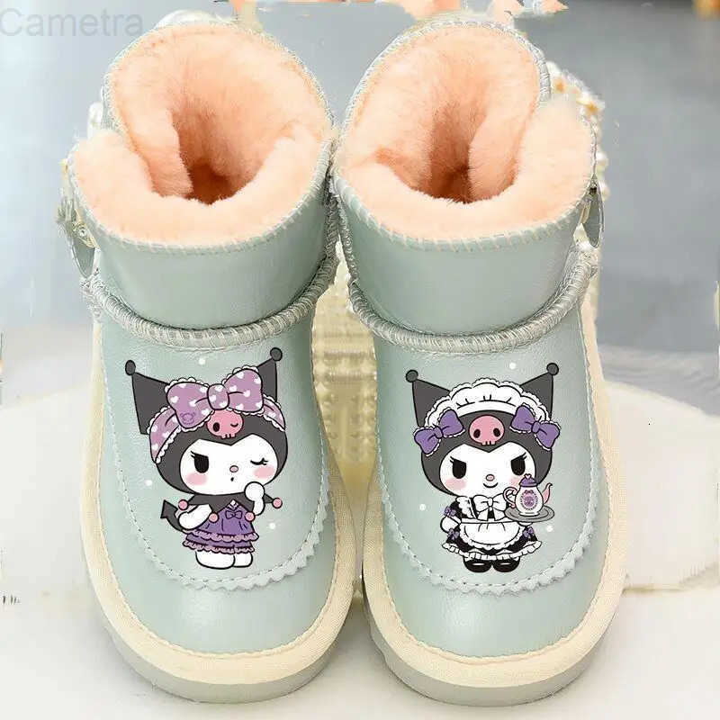 Sanrio Girl Kuromi Kawaii Leather Boots Thickening Cartoon Student Winter Soft and Warm Child Waterproof Snow Boots New Style H251110