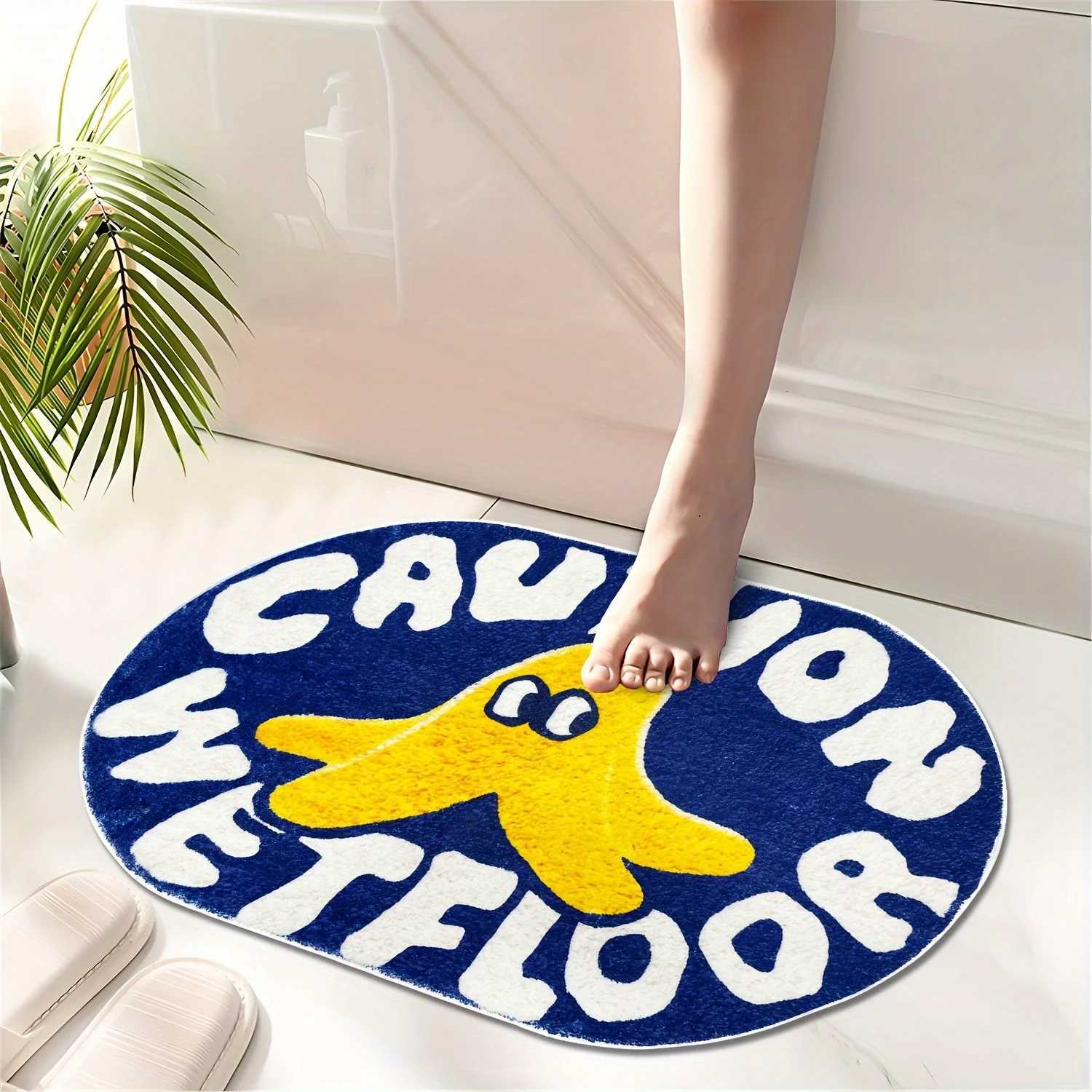 VIKAMA Cute Blue Bathroom Absorbent Mats Caution Wet Floor Doormats Rug For Bedroom Living Room Carpet Decorative Carpet Y251110