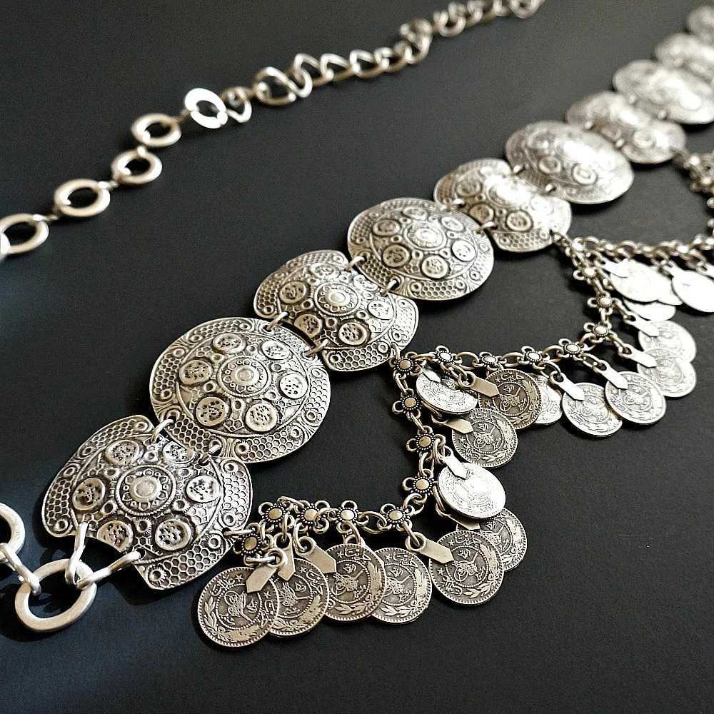 Gypsy retro silver coin tassel belly chain used for Wenbo Dutch summer beach parties ancient belts Afghanistan India body jewelry X250410