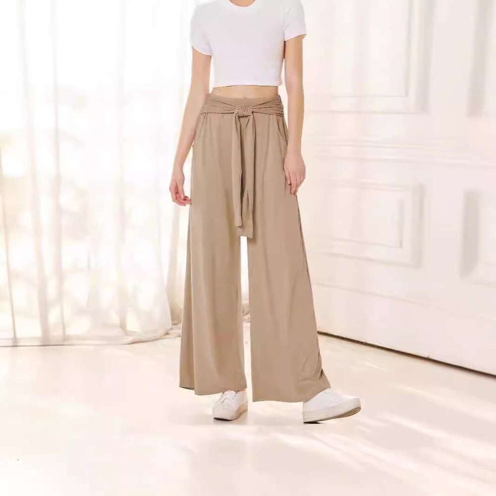 2025 Autumn Winter Fashion Women's Solid Color Draped Tie Wide Leg Casual Versatile Soft Comfortable Yoga Pants for Women