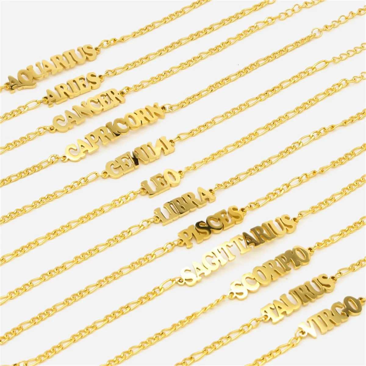 12 Constellations Zodiac Sign Charm Bracelets for Women Men Gold Color Stainless Steel Bracelet Birthday Jewelry Gift WholesaleT251110
