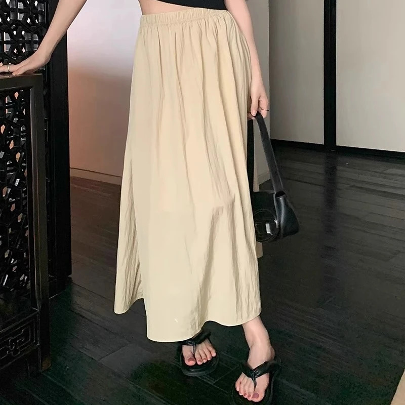 Summer Womens Fashion Ruched Skirts High Waist Casual Chiffon Dress for Girls Almond Black Pink Grey SizeSXXL 250410