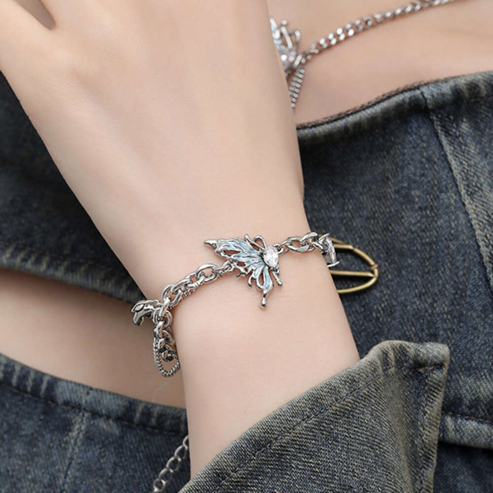 Icy Blue Butterfly Bracelet Light Luxury High-End Ins Style 2024 New Fashion Niche Zircon Jewelry for Women