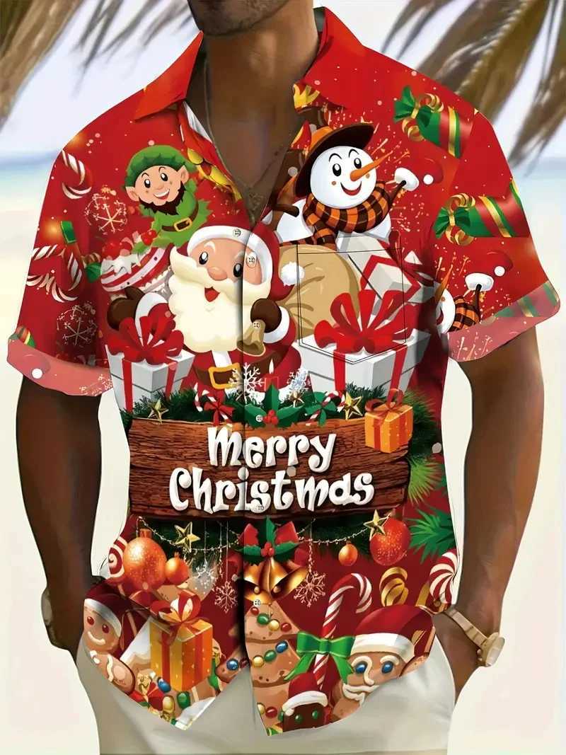 Mens Christmas Santa Beach Vacation Shirts 3D Print Casual Short Sve Button Up Hawaiian Shirts Blouse For Men ha Shirt Q251110