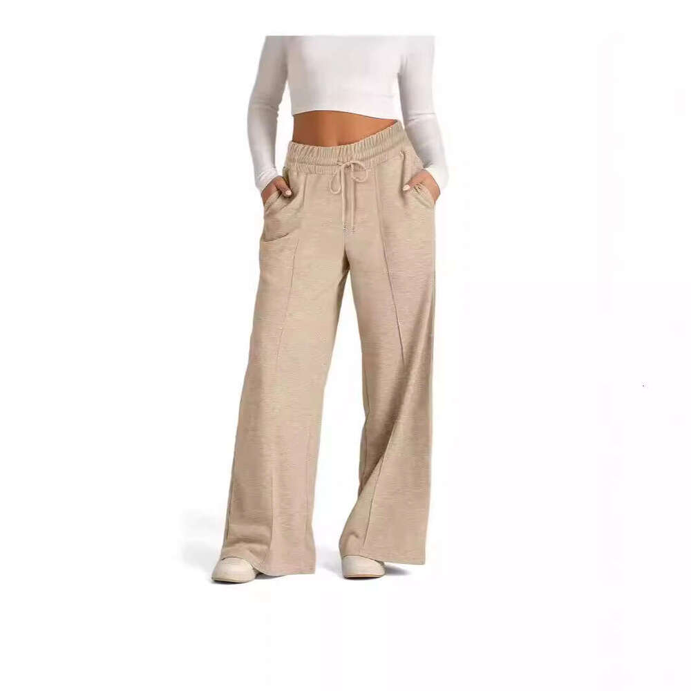 Cross-Border E-commerce Amazon 2024 Autumn Winter European American Ladies Lace-up Solid Color Waist Cinch fashion Wide-leg Casual Trousers