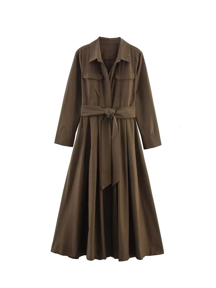 Women Long Sleeve Shirt Dresses With Belt Autumn Fashion Retro Elegant y Button Midi OL Commuting Clothes 251110