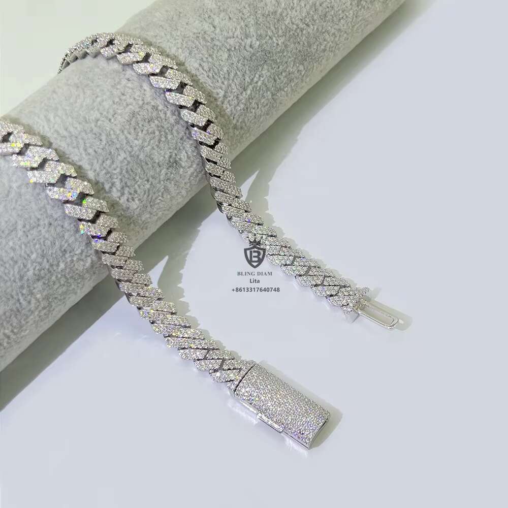 Hot Selling Wholesale Price Custom Bling 10mm Women 925 Silver Moissanite Miami Cuban Link Bracelet