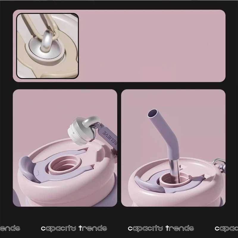 Fashionable cup 125L Insated Bottle with HandleStraw Stainless Steel Thermos Bottle Leak-proof Travel g Portable Coffee Cup Y251110