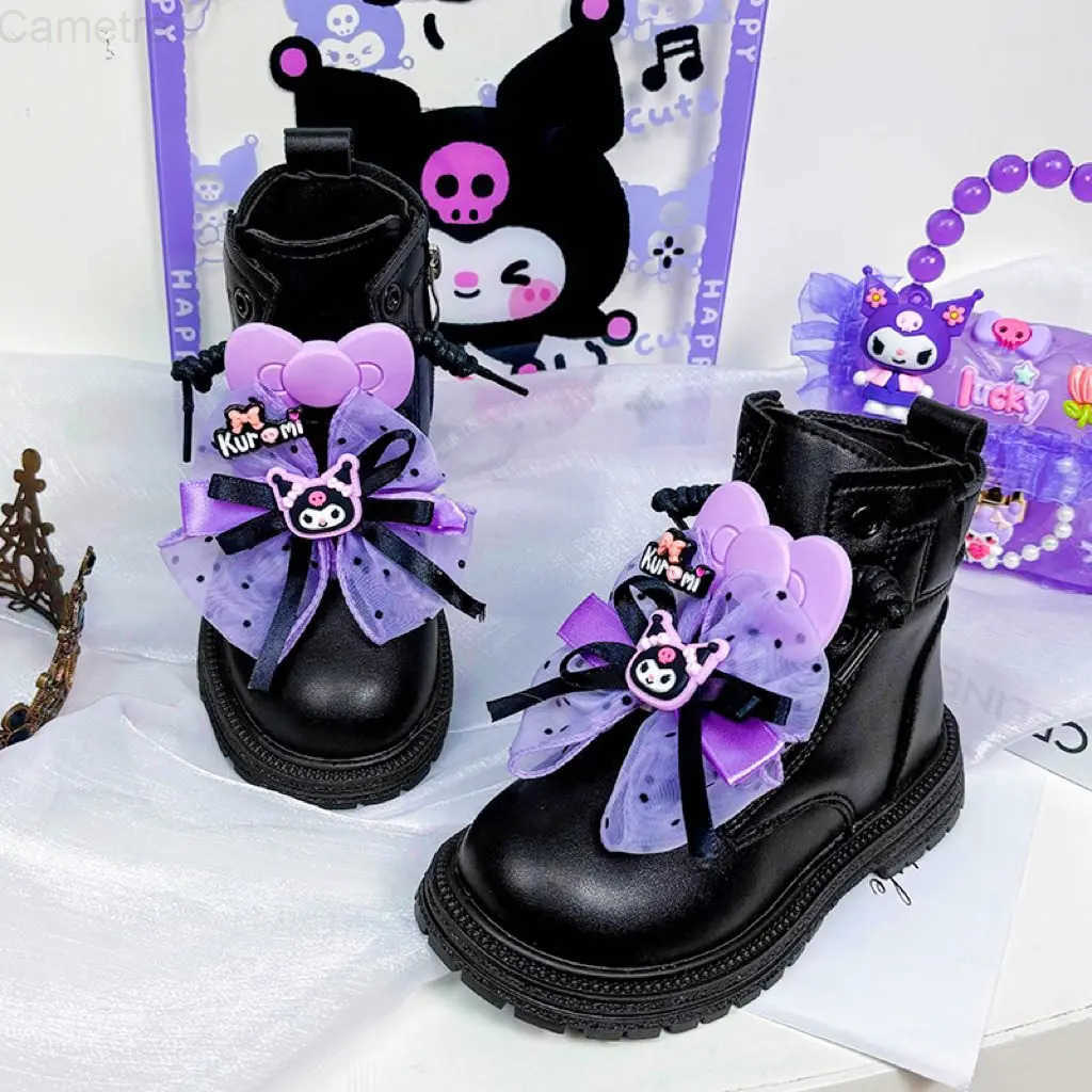 Sanrio Kids Princess Shoes Cute Kuromi Soft Sole Girls Leather Boots Comfort Non-Slip Autumn Winter New Children Short Boots H2511101