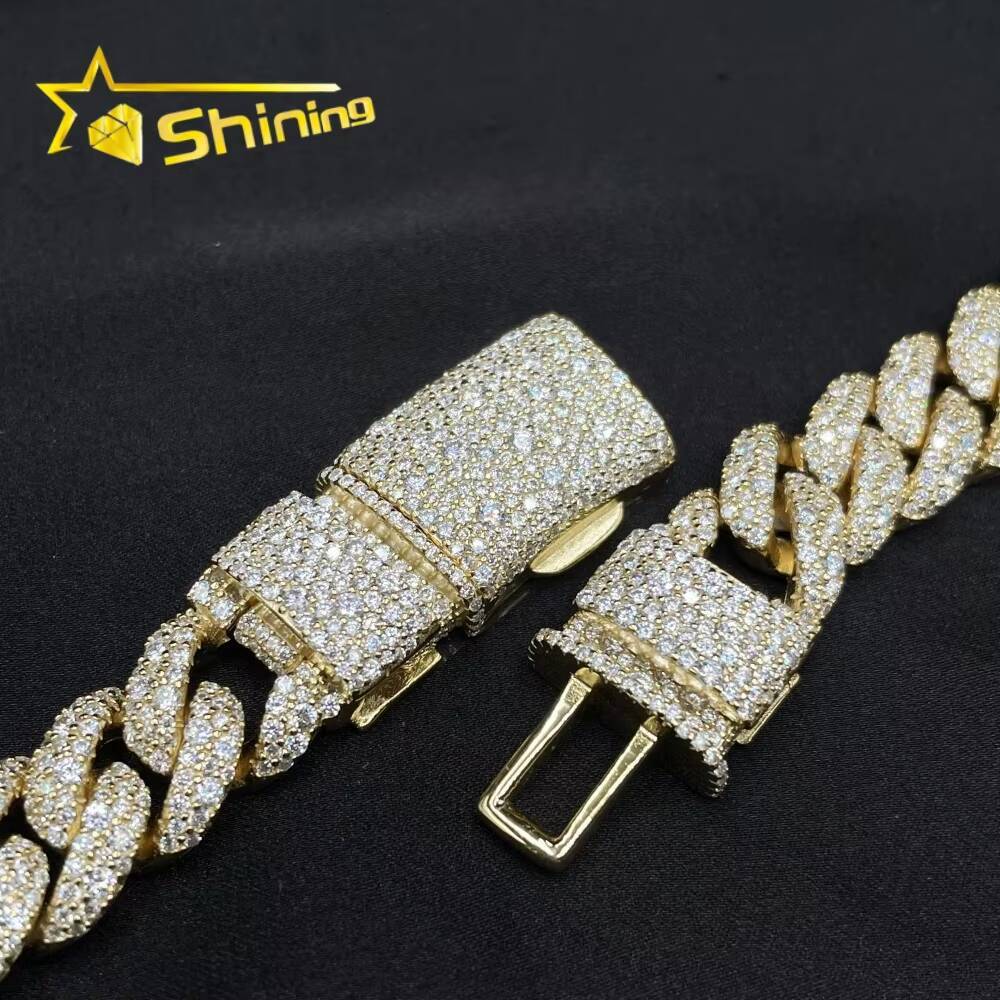 Mosaic Setting Pass Diamond Tester Hip Hop Jewelry 12mm 925 Sterling Silver Men Necklace Iced Out Moissanite Cuban Link Chain