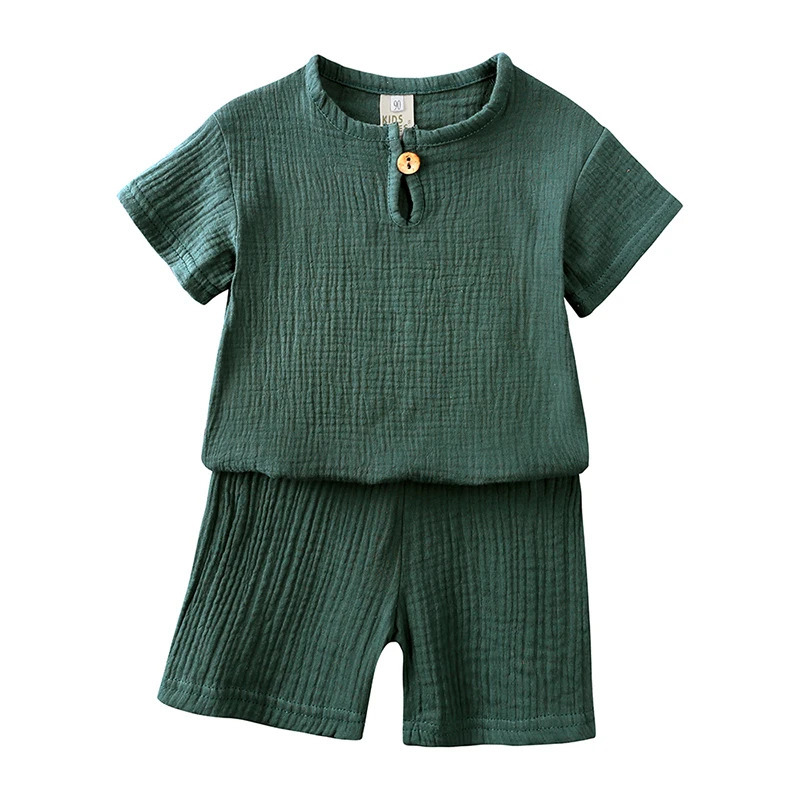 Spring/Summer Childrens and Girls Clothing Set Childrens Clothing Set Baby Boys Cotton Linen Pure Cotton Short sleeved TopPants Set 250409