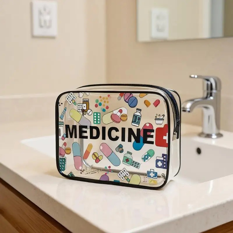 Medicine Cosmetic Bag Women Large Capacity Travel Organizer Easy Wipe Clean Toiletry Pouch Daily Use Trip Toiletry Travel Bag 251110