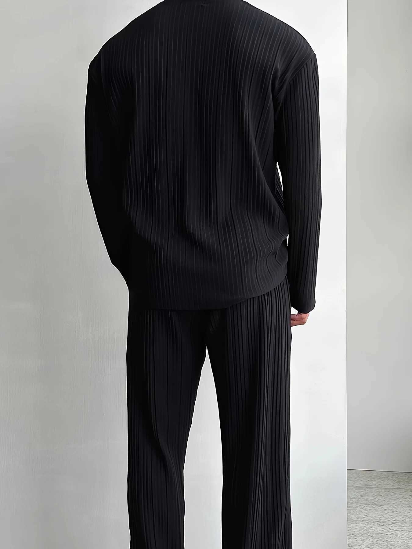 New mens commuter two-piece set casual button-down shirt long sleeve pants cool mens summer suit - the best choice for casual W251110