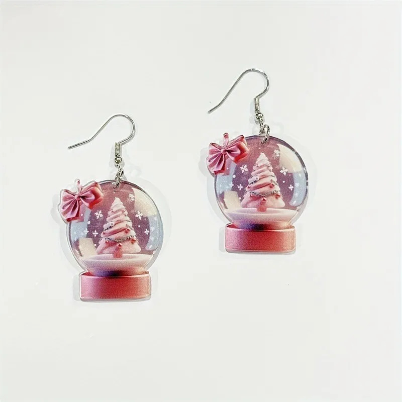 2025 acrylic earrings Christmas snowball cake tree fashion earrings pink bow Christmas gift 251031