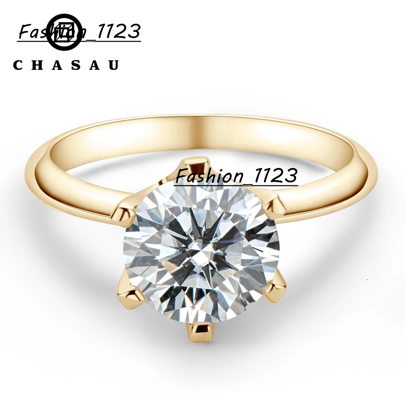 Chasau Customized Classic Sterling Silver 05ct 1ct 2ct 3ct Round Cut Solitaire Moissanite Engagement Ring for Wedding