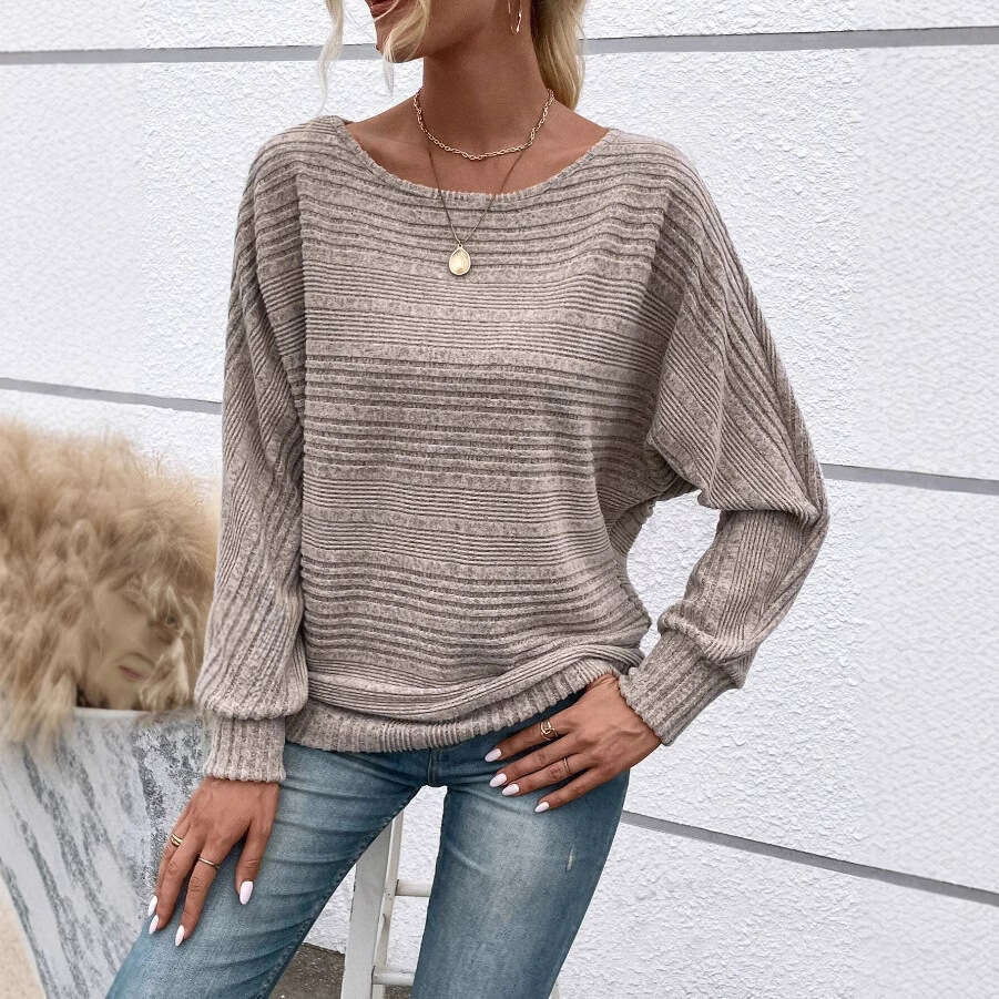 2025 European and American Amazon Autumn Winter New Comfortable Casual Solid Color Long Sleeve Round Neck Patchwork Pullover Top T-Shirt for Women