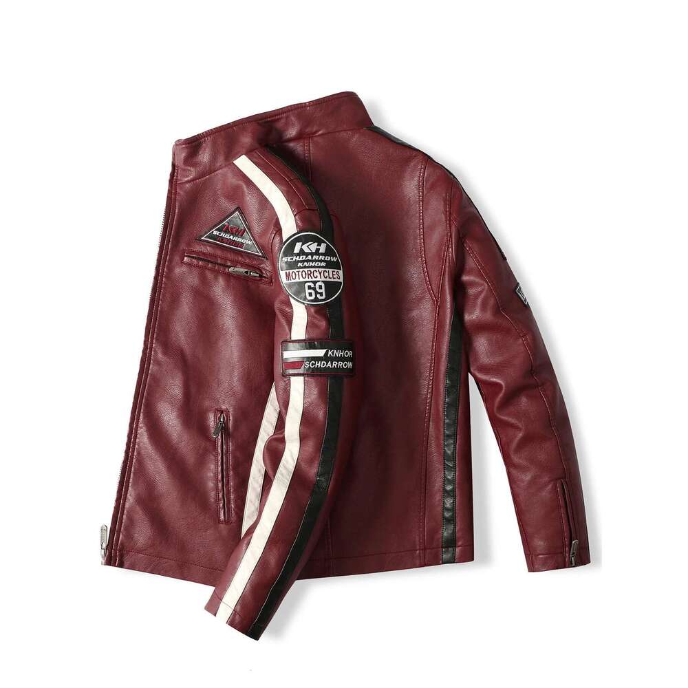 Men's Motorcycle Racing Suit PU Leather Label Color Jacket