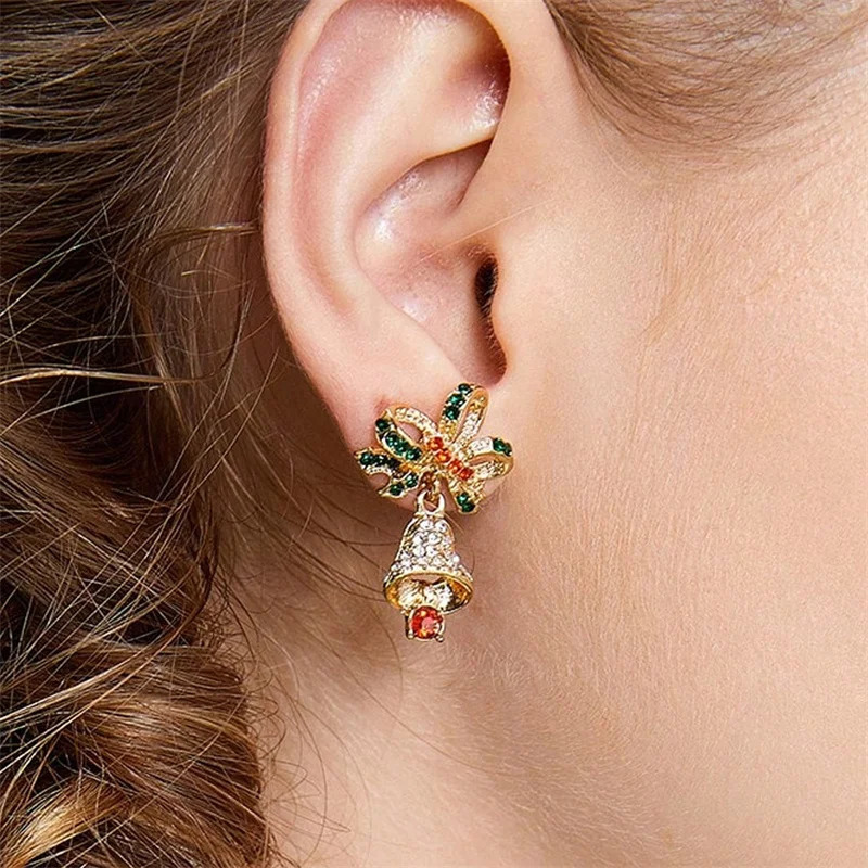 n Christmas Jingle Bell Earrings for Women Exquisite Zircon Snowflakes Earrings Year Party Jewelry Accessories 251031