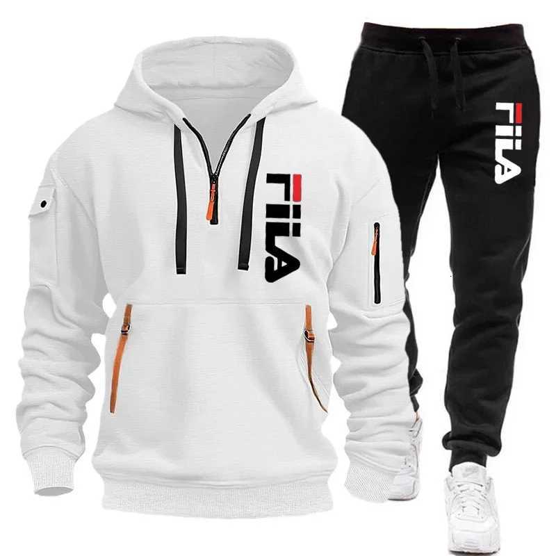Autumn and Winter 2025 new mens hooded sweatshirt pants two-piece set outdoor multi-pocket mens pullover sportswear set W251110