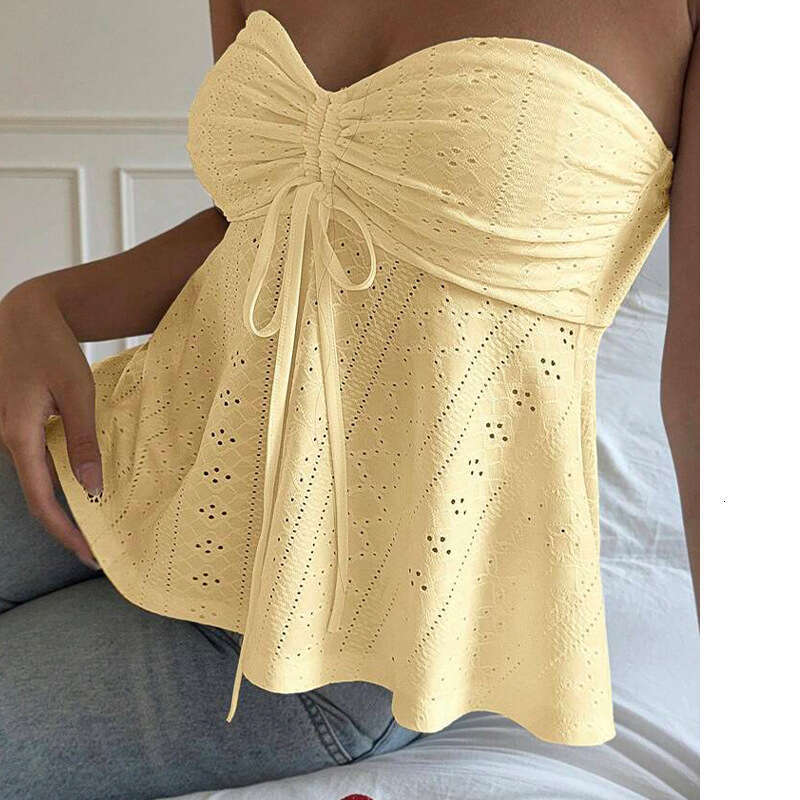 Cross-Border Amazon Sexy Hot Girl Slim Tube 2025 Summer Vacation Style European and American Sleeveless Jacquard Top Women's Clothing