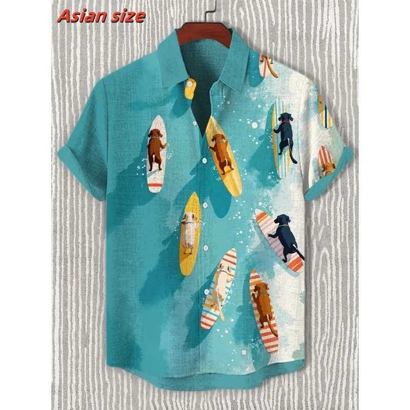 Interesting dog monkey pattern Hawaiian shirt mens cat fish 3D printed Aloha shirt summer street casual short sleeved lapel shirt X250410