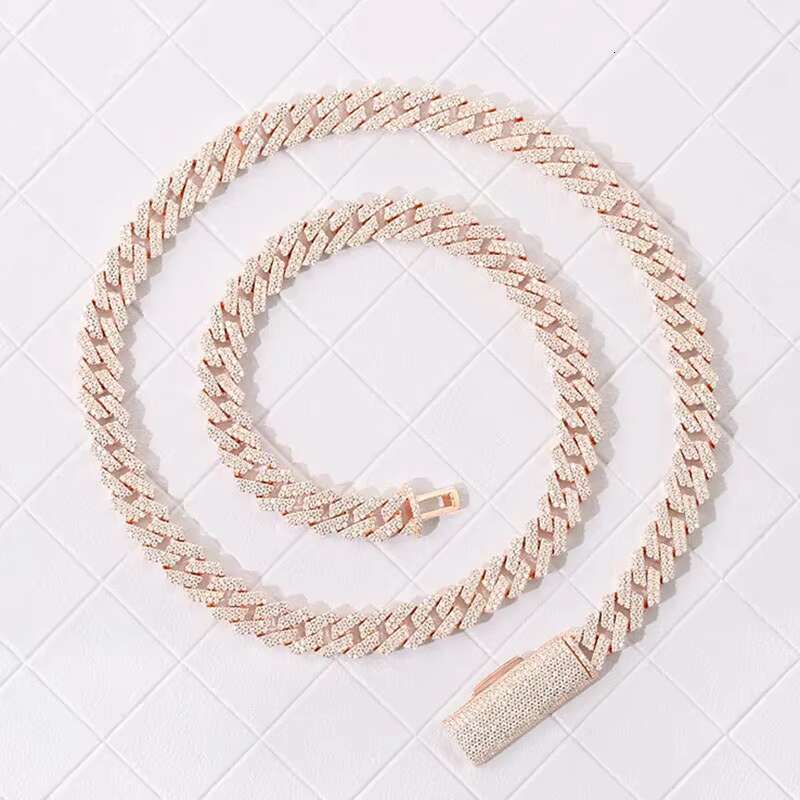 Gems 8mm 10mm 12mm Width 925 Solid Silver Ice Out Moissanite Diamond Cuban Link Chain Necklaces for Hip Hop Jewelry