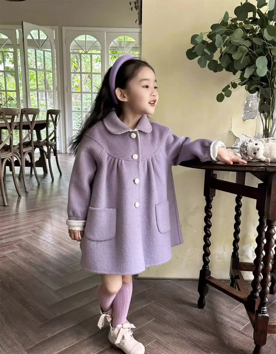 Girls coat autumn and winter style lapel doublesided woolen coat childrens medium long woolen coat 251103