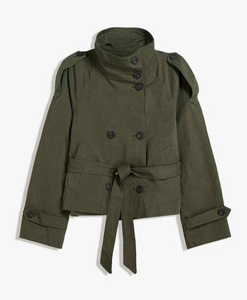 European and American Cross-Border Autumn Winter New Women's Fashion Elegant Commuter Stand Collar Double-Breasted Waist-Tie Trench Coat