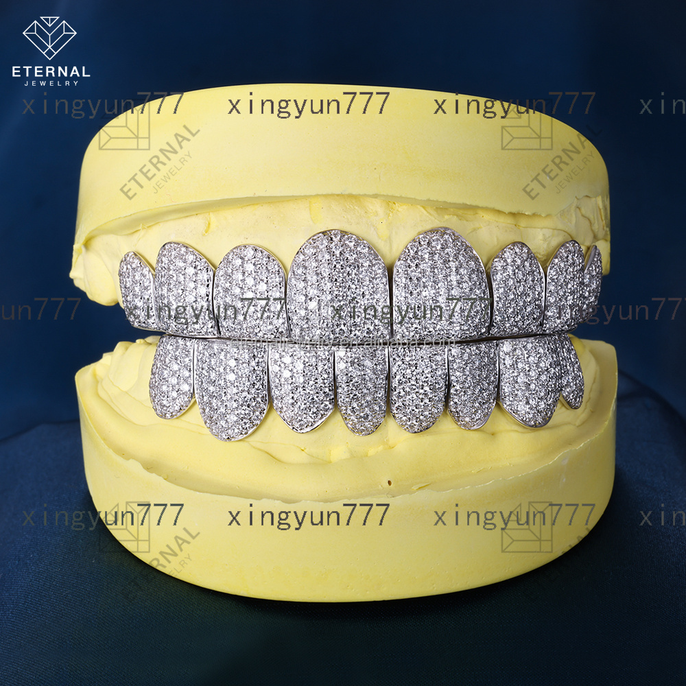Factory Custom Men Women Top Bottom 2 4 6 8 10 S925 Silver 10K 14K 18K Solid Gold D VVS Moissanite Diamond Grillz for Teeth