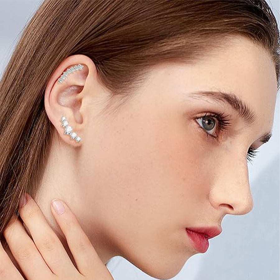 9 Pcs Cartilage CZ Stud Earrings Conch Forward Helix Tragus Daith Piercing Lip Rings Snake Heart Butterfly Jewelry for Women Men 16G Silver Tone