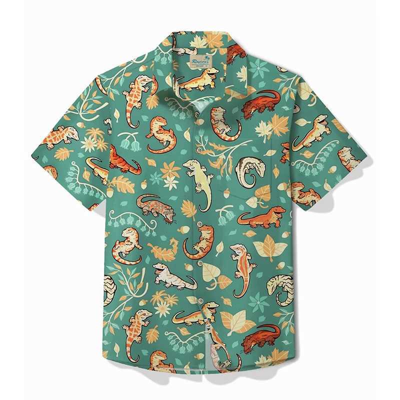 Male designer Hawaiian shirt short sleeved lapel top fashionable streetwear 3D printed cartoon crocodile casual Hawaiian shirt X250410