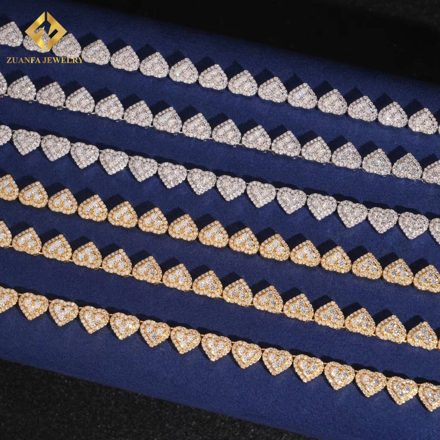 Heart Shape Jewelry Cuban Bracelets D VVS Cuban Link Chain Iced Out 925 Silver Moissanite Necklace Men