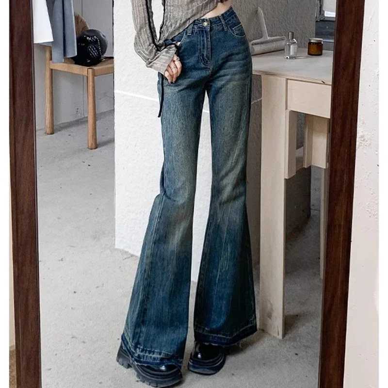 Woman High Waist Vintage Casual Flare Jeans Girls Elastic Slim Fit Bell Bottom Pants Lady Fashion Blue Black Grey Denim Trousers C251110