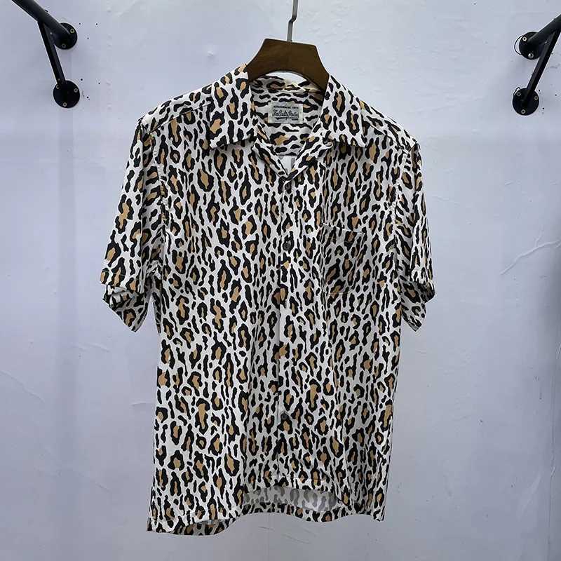 Best quality mens lapel short sleeved streetwear summer loose retro Hawaiian WACKO MARIA shirt leopard print X250410