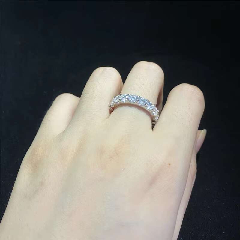 D Color VVS1 Moissanite Diamond Eternity Ring Excellent Cut Round Moissanite Gemstone Hip Hop Ring S925 Cuban Ring