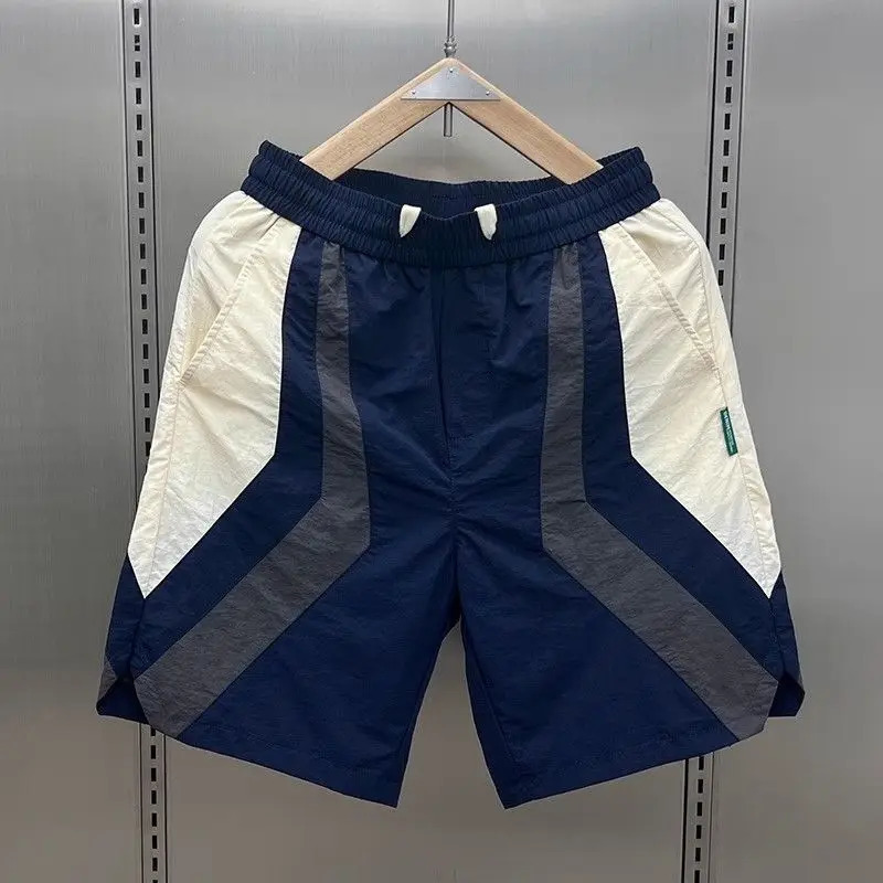 spliced outdoor loose shorts suitable for mens thin quick drying sports breathable five point beach pants 250410