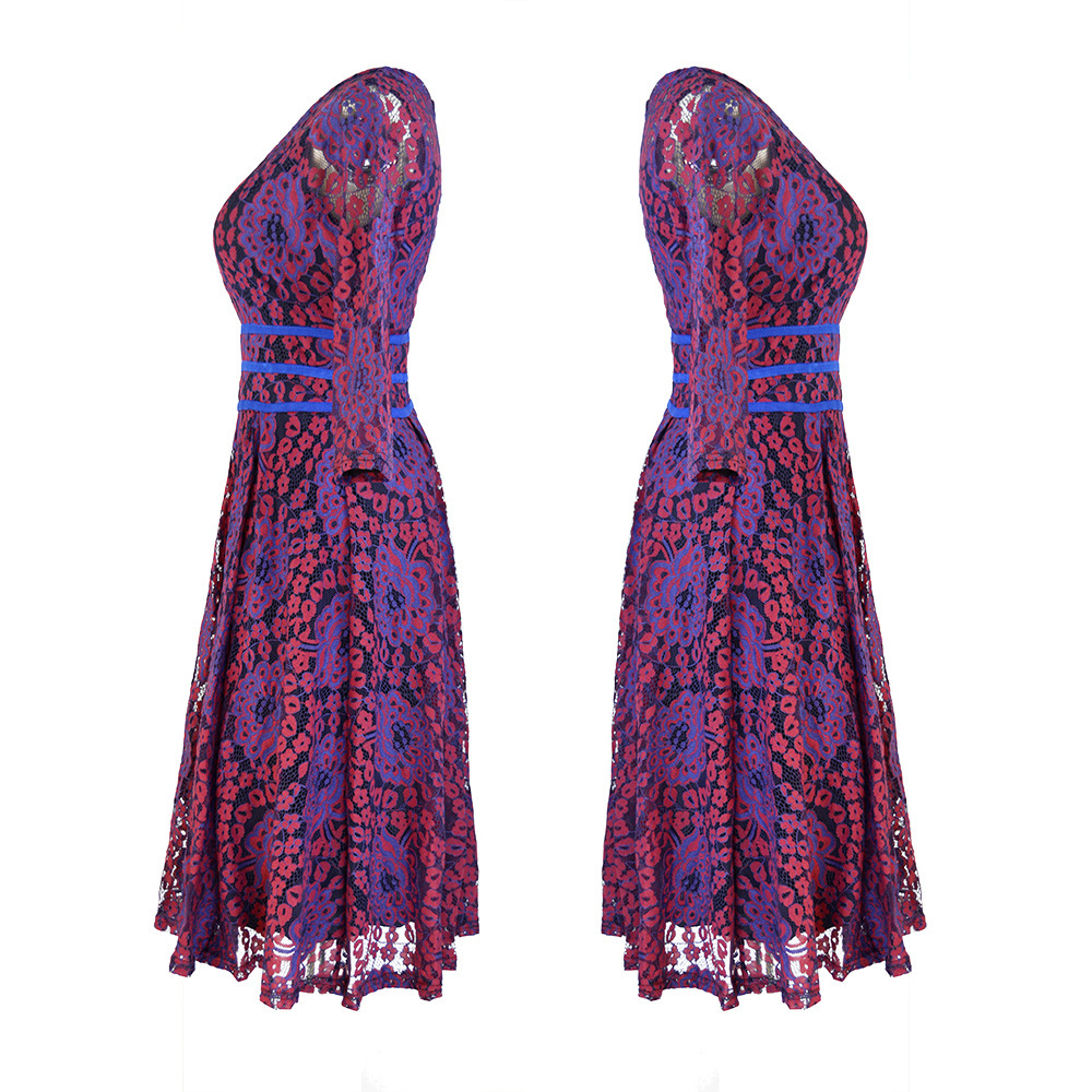 2025 Spring and Autumn New Women's Splicing Lace Slimming Dress Elegant