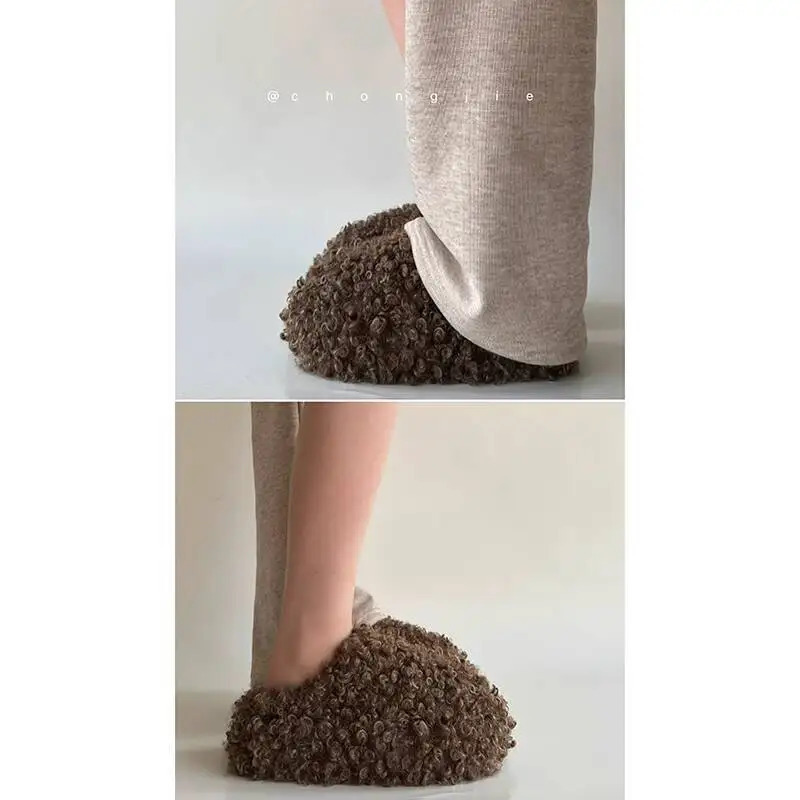Womens Winter Furry Slippers Thick Soled Suitable for Outdoor Autumn Winter 251107