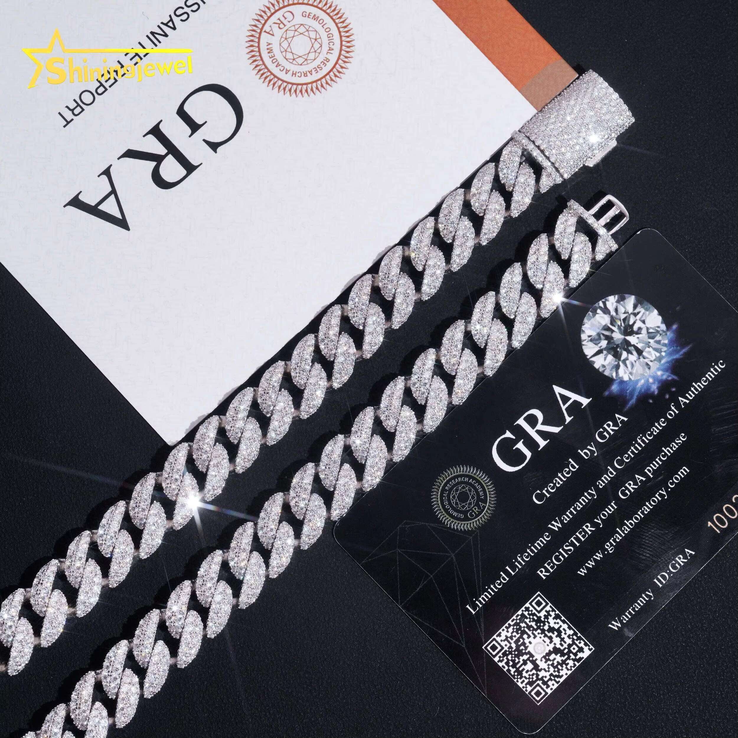 Pass Diamond Tester Ready to Ship Hip Hop 925 Silver Iced Out 12mm Mens Moissanite Necklace Cuban Link Chain