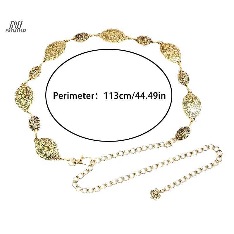 Vintage style Wen metal waist chain with adjustable decorative circular carving chain and high-end accessories X250410