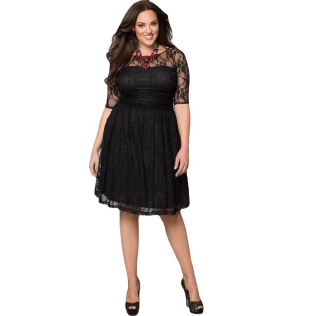 2025 Speed Fat MM Lace Sexy Solid Color Large Size Dress Elegant