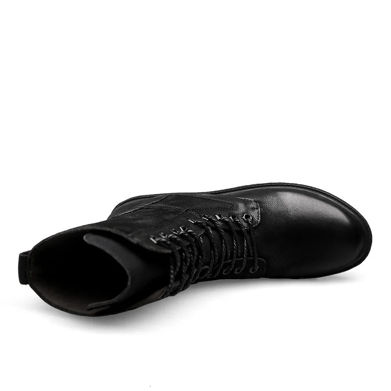 Winter Men High Leather Boots Combat Tactical Shoes Hunting Pure Black Plus Big Size 49 50 51 52 251107