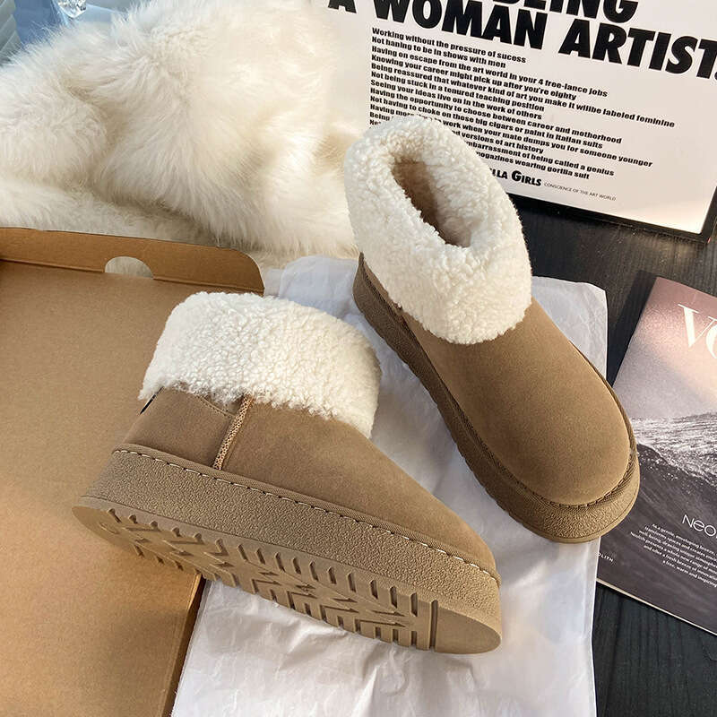 Women's Snow Winter Fleece Lined Thickened Warm Casual Versatile Cotton Outdoor Non-Slip Hiking Martin Boots DH90